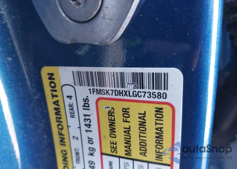 2020 Ford Explorer Xlt z USA, uszkodzony, nr VIN 1FMSK7DHXLGC73580